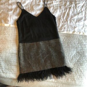 Greylin Feathered Shimmer Party Dress